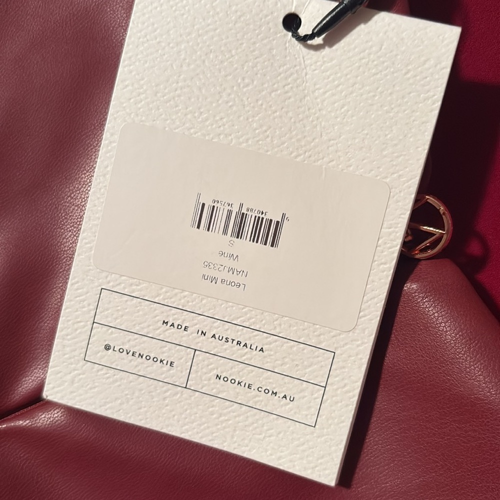 Nookie Leona Mini Dress Faux Leather Structured Bodice Strapless Red Small NWT - Picture 11 of 11